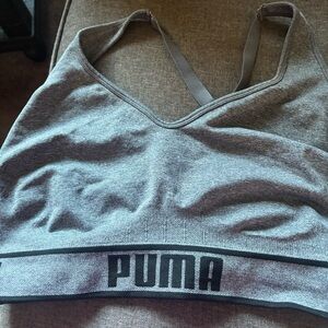 PUMA Women's Heather Gray Sports Bra with Logo Band